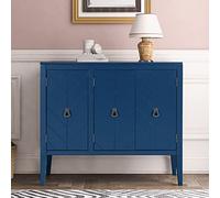 Tiiiopkvvv Meuble de rangement rustique avec deux tiroirs et quatre paniers classiques en tissu pour maison, cuisine, entrée, salon (bleu marine antique) (bleu marine + étagère)