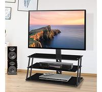 Tiiiopkvvv Meuble TV réglable en hauteur et en angle avec 3 étagères en verre trempé, supports de télévision pivotants et centres de divertissement pour téléviseurs jusqu'à 65" (noir)