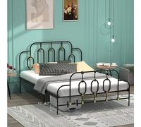 Tiiiopkvvv Ola Metal Full Size, noir avec détails dorés, design incurvé avec structure exceptionnelle, pas de sommier tapissier nécessaire, rangement réglable sous le lit