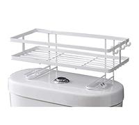 Tiiiopkvvv Organiseur de salle de bain au-dessus des toilettes, étagère de rangement ouverte, économiseur d'espace, facile à assembler, motif grille, blanc, noir (blanc 34 x 15 x 7 cm)
