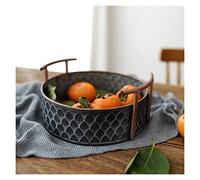 Tiiiopkvvv Panier à fruits et légumes de comptoir - Panier rond en fer avec poignée - Plateau à pain en métal vintage - Décoration de la maison - Table de photographie - Centre de table