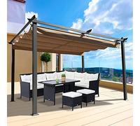 Tiiiopkvvv Pergola d'extérieur de 3 x 4 m avec auvent rétractable, pergola d'extérieur en aluminium, pour jardin, porche, gris (beige)
