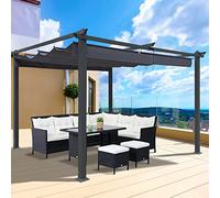 Tiiiopkvvv Pergola d'extérieur de 3 x 4 m avec auvent rétractable, pergola d'extérieur en aluminium, pour jardin, porche, gris