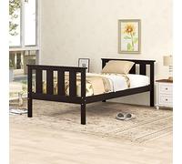 Tiiiopkvvv Plateforme rustique en bois avec tête de lit et pied de lit, lit plateforme complète avec support à lattes en bois, pour garçons, filles, adolescents et adultes (espresso) (Espresso Twin)