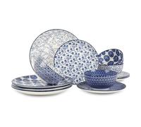 Tiiiopkvvv Service de table en céramique 12 pièces avec assiette, bol et salade