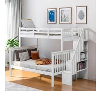 Tiiiopkvvv Solid Stairway Lit superposé double avec rangement fonctionnel et rail de protection, couleur blanche, pas besoin de sommier tapissier (blanc)