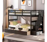 Tiiiopkvvv Stairway Lit superposé double avec trois tiroirs et quatre étagères, séparable en deux lits, pas besoin de sommier tapissier, idéal pour chambre à coucher, dortoir, lit jumeau, blanc