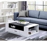 Tiiiopkvvv Table basse avec 1 tiroir, 4 compartiments ouverts et base d'armoire en bois, tables d'appoint rectangulaires en bois, 119,4 x 61 x 38,1 cm (L x l x H) (noir)