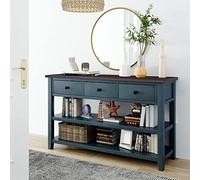 Tiiiopkvvv Table console avec 3 tiroirs supérieurs et 2 étagères ouvertes, tables de canapé en bois de style rétro, tables d'entrée et buffets, 127 x 40,6 x 76,2 cm (L x l x H) (bleu marine)
