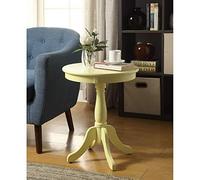 Tiiiopkvvv Table d'appoint avec dessus rond en bois et tablier et piédestal tourné en bois avec 4 pieds, table basse ronde en bois, 45,7 cm de diamètre x 55,9 cm de hauteur (jaune)