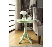 Tiiiopkvvv Table d'appoint avec dessus rond en bois et tablier et piédestal tourné en bois avec 4 pieds, table basse ronde en bois, 45,7 cm de diamètre x 55,9 cm de hauteur (vert clair)