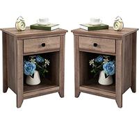 Tiiiopkvvv Table de chevet générique pour chambre à coucher, 2 tables de chevet avec ports USB, table basse en bois dans la chambre familiale, marron rustique pour bureau à domicile (couleur : avec
