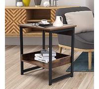 Tiiiopkvvv Table de chevet générique pour chambre à coucher, table basse carrée simple en bois avec étagère de rangement, marron rustique pour la maison et le bureau