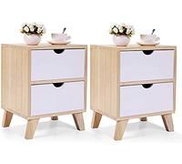 Tiiiopkvvv Table de chevet générique pour chambre à coucher, table de chevet à 2 tiroirs, table basse moderne, table de chevet pour chambre à coucher, ensemble de table de chevet blanc et noyer pour