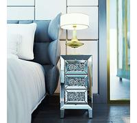 Tiiiopkvvv Table de chevet générique pour chambre à coucher, table de chevet à 3 tiroirs en miroir, table de chevet incrustée de diamants en cristal, style hollywoodien, style régence hollywoodienne