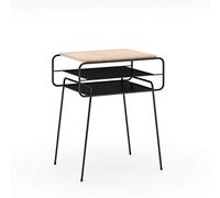 Tiiiopkvvv Table de chevet générique pour chambre à coucher, table de chevet en fer forgé, dessus en bois massif et pieds en métal, table de chevet avec étagère de rangement pour bureau à domicile