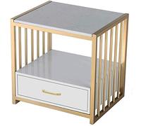 Tiiiopkvvv Table de chevet générique pour chambre à coucher, table de chevet en marbre blanc/doré, table d'appoint moderne avec tiroir et étagère de rangement pour la maison et le bureau
