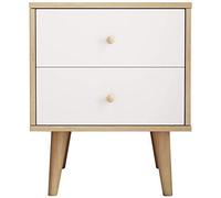 Tiiiopkvvv Table de chevet générique pour chambre à coucher, table de chevet moderne à 2 tiroirs, meuble de rangement avec pieds en bois massif, meuble de chambre à coucher avec pieds en bois/blanc