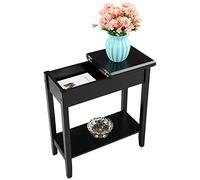 Tiiiopkvvv Table de chevet générique pour chambre à coucher, table de chevet, table basse haut de gamme, table d'appoint avec rangement en bois, ultra fine, canapé, console latérale noire, pour la