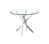 Tiiiopkvvv Table de salle à manger ronde avec plateau en verre trempé et pieds chromés superposés, style moderne, coin petit déjeuner et table basse (argenté)