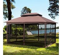 Tiiiopkvvv Tonnelle de patio de 3 x 3 m avec double toit de ventilation, tonnelle d'extérieur avec écran en maille amovible, pour pelouse, jardin, arrière-cour, gris (A marron)