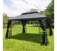 Tiiiopkvvv Tonnelle de patio de 3 x 33 m avec double toit de ventilation, tonnelle d'extérieur avec écran en maille amovible, pour pelouse, jardin, arrière-cour, gris (A gris)