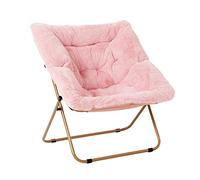 Tiita Chaise à sauce confortable, chaise d'appoint pliante en fausse fourrure douce, lounge Lazy Cadre en métal Moon Soft pour enfants, adolescents, adultes, chambre à coucher, salon, dortoir