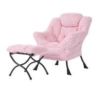 Tiita Fauteuil paresseux avec ottoman, grand fauteuil de salon moderne, confortable pour les loisirs, la lecture avec repose-pieds pour chambre à coucher, salon, dortoir, jardin et cour, peluche rose