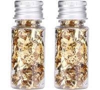 Tiiyee 2 Pcs Feuille d or Patisserie, Bouteilles Flocons Feuille Or 24K, Décoration Gâteau Professionnelle Cocktail Manucure Dorure pour DIY Peinture et Pâtisserie