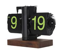 Tiiyee Horloge de Flip Numérique, 12h à Un Seul Face à Grand Nombre de Nombres Rétro Automatiques Mécanique en Bois Base Noir Cadre Blanc (Page Verte du Cadre Noir givré)