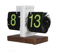Tiiyee Horloge de Flip Numérique, 12h à Un Seul Face à Grand Nombre de Nombres Rétro Automatiques Mécanique en Bois Base Noir Cadre Blanc (Page Verte du Cadre Blanc givré)
