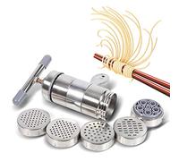 Tiiyee Machine à Pâtes Manuelles, Acier Inoxydable Machines Noodles Manuelle Presse Pasta Manuel Avec 5 Moule Portable Commande Pour Nouilles Fraîches Fettuccine Spaghetti Lasagne Pâte Rouleau