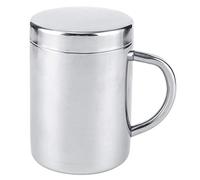 Tiiyee Mug Isotherme 220ml Acier Inoxydable, Thermos Café Double Paroi avec Couvercle Étanche Poignée Ergonomique et Couvercle Anti-Fuite pour Camping Bureau Voyage (Argent)