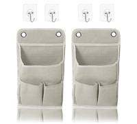 Tiiyee Poche de lit, 2 Organisateur Etagere Lit avec 2 Crochets, Rangement Suspendu Paniers De Rangement Pliables Et ImperméAbles En Lin avec Poches Pour Salle De Bain Chambre Bureau Mur Gris