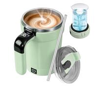 Tiiyee Tasse À Mélanger Automatique, 380ml Mug Auto Mélangeur Avec LCD de Température Gobelet Mélangeur Magnétique Automatique Acier Inoxydable avec Base Détachable et Paille pour Café Chocolat Chaud