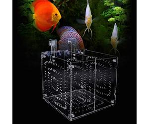 TIKATARER Boîte d'élevage d'Aquarium, Boîte 'Isolation en Acrylique avec Crochet et Disque 'Aspiration, Hauteur Réglable pour Aquarium de Crevettes Malades Blessés Agressifs (20MC*20CM*20CM)