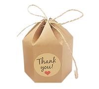 TIKATARER Boîtes à Dragées de Mariage, 50 Pièces, Boîtes à Bonbons Hexagonales, Cadeaux de Mariage pour Invités, Lot de 100, Boîtes à Dragées de Fête, Boîtes Cadeaux de Remerciement pour (Papier brun)