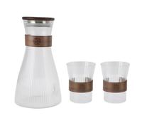 TIKATARER Carafe de Chevet 1600 Ml 300 Ml, Pichet à Eau en Verre Borosilicate, Ensemble de Pichet en Verre Résistant à la Chaleur et au Froid avec Couvercle en Bois Anti-brûlure, Idéal pour la