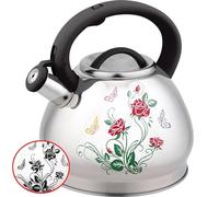 TIKATARER Cuisinière à Induction de Fleur à Changement de Couleur de Grande capacité 3L, Bouilloire à Sifflet en Acier Inoxydable, avec Changement de Couleur Rose, Idéale pour Poêle à Charbon