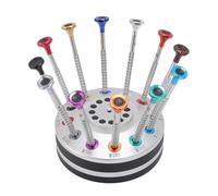 TIKATARER Jeu de 12 Tournevis D'horloger avec Support Rotatif, Tête PH Plate en Acier Inoxydable avec Poignée Antidérapante pour Réparation de Montres, Lunettes avec Rainures Fixes