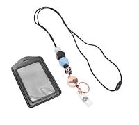 TIKATARER Lanière à Perles Rétractable, Porte-clés en Silicone PU pour Badge d'identification, Accessoire de Bureau avec Bouton de sécurité et Fente pour Carte Transparente, Idéal pour les Employés