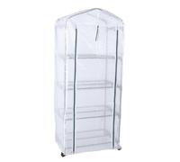 TIKATARER Mini Serre, Serre Portable à 4 Niveaux avec Roues Rotatives à 360° et Housse en PE, Porte Zippée, étagères de Jardinage Antigel pour Intérieur et Extérieur (White)