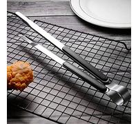 TIKATARER Pince de Cuisson en Acier Inoxydable, Pince à Aliments Robuste pour Barbecue avec Dents, Idéale pour Rôtir du Pain de Viande, du Steak, Passe au Lave-vaisselle, 25,5 Cm (Tout noir)