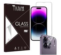 Tikawi x2 Verres trempés Iphone 14 Pro (6.1') [1 Ecran + 1 Caméra] Haute Résistance 9H Protection Avant + Arrière [Anti-traces] x2