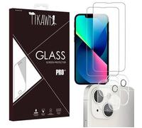 Tikawi x4 Verre trempé 9H Iphone 13 (6.1') [2 Ecran + 2 Caméra] Haute résistance - Protection Avant + Arrière [Anti-traces] x4
