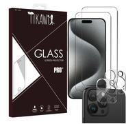 Tikawi x4 Verre trempé 9H Iphone 15 Pro Max (6.7"") [2 Ecran + 2 Caméra] Haute résistance - Protection Avant + Arrière [Anti-traces]