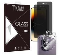 Tikawi x4 Verres trempés Anti Espion Iphone 14 Pro Max (6.7') [2 Ecrans + 2 Caméras] Protection 9H Avant + Arrière [Anti-traces] x4
