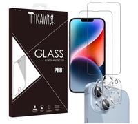 Tikawi x4 Verres trempés Iphone 14 (6.1') [2 Ecrans + 2 Caméras] Haute Résistance 9H Protection Avant + Arrière [Anti-traces] x4