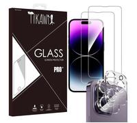 Tikawi x4 Verres trempés Iphone 14 Pro (6.1') [2 Ecrans + 2 Caméras] Haute Résistance 9H Protection Avant + Arrière [Anti-traces]