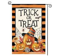 Tikeciti Drapeau de jardin de bienvenue Halloween Trick or Treat - 30,5 x 45,7 cm - Double face - Citrouille orange - Petit drapeau de cour - Décoration extérieure